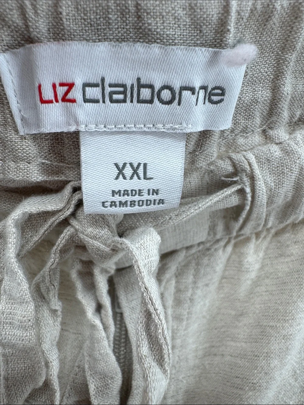 Liz Claiborne Light Khaki Cream Drawstring Linen-Blend Pants XXL casual neutral
